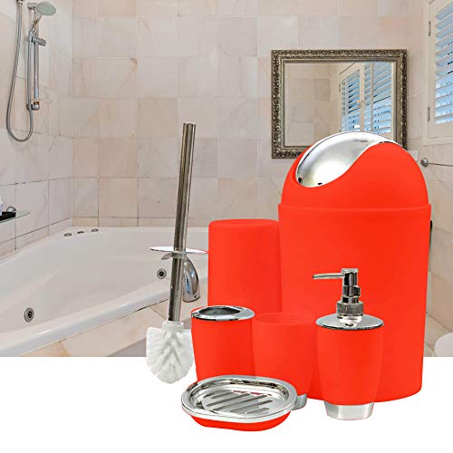 WOOPOWER 6pcs Bathroom Accessories Set, Including Toothbrush Holder, Waste Bin, Soap Dish, Toilet Brush, Rinse Cup, Sprayer Bottle, for Home, Office, Apartment, Hotel etc (Red)