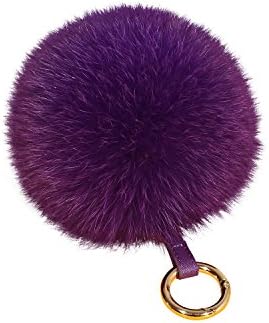 ETENOVA Genuine Fox Fur Pom Pom Keychain Fluffy Fur Ball Keychain Car Keyring Womens Handbag Charms