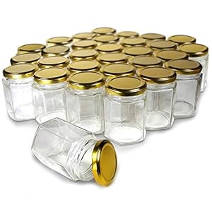 Cloudsell Hexagon Glass Jar with Air Tight Gold Metal Cap, 200 ml, Set of 12