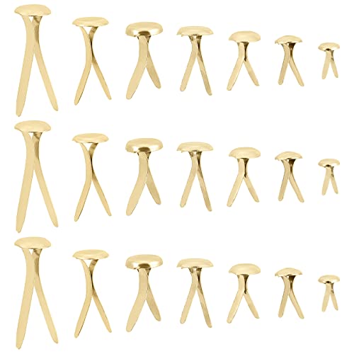 GORGECRAFT 350PCS 7 Sizes Mini Gold Brass Paper Fasteners Metal Brad Fastener Iron Brads Paper Cards DIY Assortment Kit Embellishment with Box Wedding Supplies for Scrapbooking Crafts DIY Projects