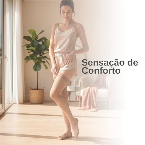 Meia de Compressão Feminina 7/8 Coxa ATTIVA 20-30 mmHg Ponteira Aberta | Indicada para varizes, trombose, edema e pós-cirúrgico. Compressão graduada alivia o peso e o cansaço nas pernas