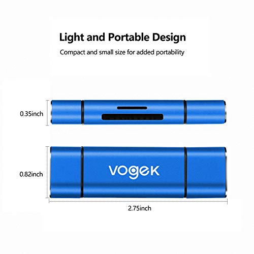 VOGEK SD Card Reader, 3-in-1 USB 3.0 / USB C/Micro USB Card Reader - SD, Micro SD, SDXC, SDHC, Micro SDHC, Micro SDXC Memory Card Reader for MacBook PC Tablets Smartphones - Blue