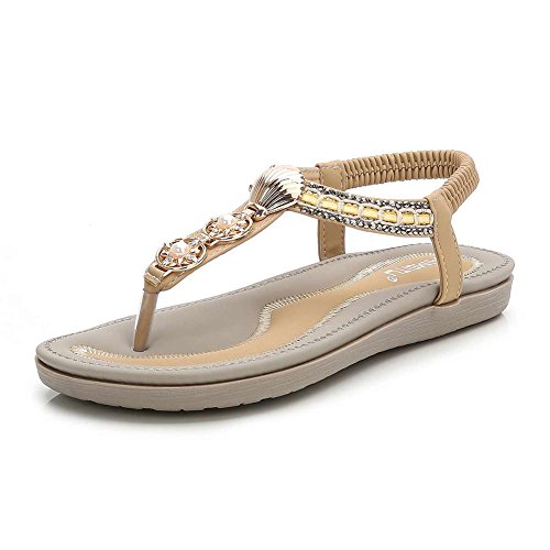 Meeshine Womens Summer Beach Flat Sandals Rhinestone Shiny Beads Slip On Flip Flops Thong Shoes(10 B(M) US,Beige 05) - Thumbnail 7