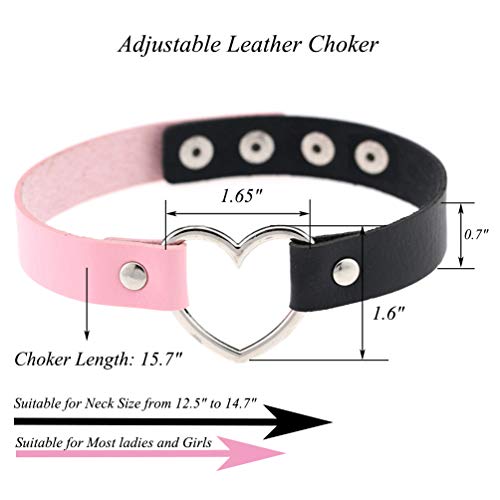 ETHOON Dual Color Love Heart PU Leather Choker Necklace Goth Choker Collar Chain Black Pink