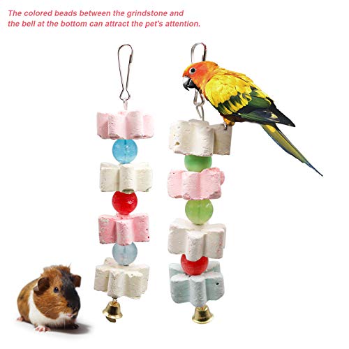 S-Mechanic Parrot Chewing Toy Beak Trimmer Calcium Stone with Bell Lava Block Grinding Stone for Chinchilla,Cockatiel,Conure,Budgies,African Grey, Amazon Parrots,Parakeet Bird 2 Packs (Style-1)