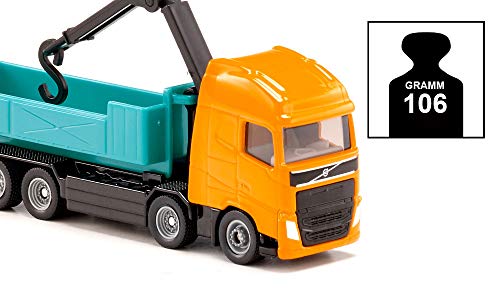 siku 1683, Volvo Abrollkipper mit Kran, Metall/Kunststoff, Orange/Türkis, Abrollbare Mulde, Drehbarer Kran – Bild 7