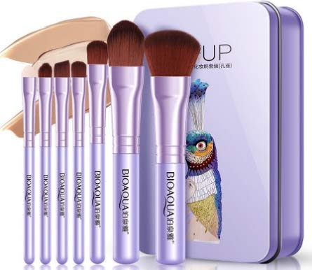 BIOAQUA Makeup Brush Foundation Lipstick Eyebrow Perfum Face Powder Eye Shadows Flawless Blend Fiber Multifunctional Professional 1 SET - 7 PCS (PURPLE)