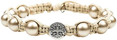 Divine Blessings Grey Bead Bracelet Tan Cord, Benedictine Bracelet.