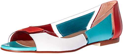 French Sole FS/NY Women s Nisim Flat Sandal, Coral/White/Aqua, 6 M US