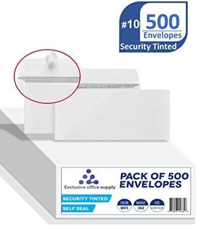 #10 security self-seal white envelopes, security tinted for secure mailing, Windowless - size 4 1/8 x 9 ½ inch - 24 LB - pack of 500
