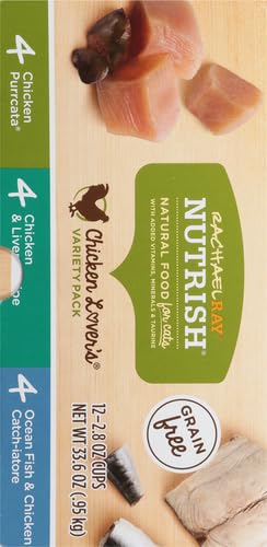 NUTRISH RACHAEL RAY NATURAL WET CAT FOOD, CHICKEN LOVERS VARIETY PACK, 2.8 OUNCE CUP (PACK OF 12), GRAIN FREE