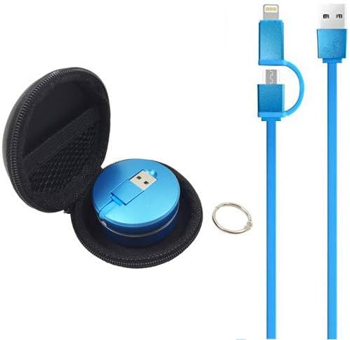 WANYING Retractable USB Link 2-in-1 Sync Charge Cables Compatible for iOS/Android Devices Micro-B 3.38ft (Blue)