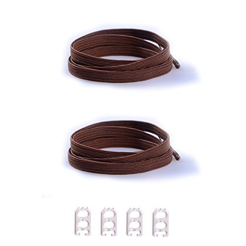 DB Elastic No Tie Shoelaces for Kids and Adults - Wide Athletic Shoelaces - Running Shoelaces for Sneakers and Casual Shoes Brown