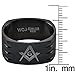 Masonic Black Plated 10mm Stainless Steel Round Square Band Ring - Size 8-13