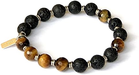 Solar Plexus Chakra, Tiger's Eye and Lava Aromatherapy Bracelet (6.5)