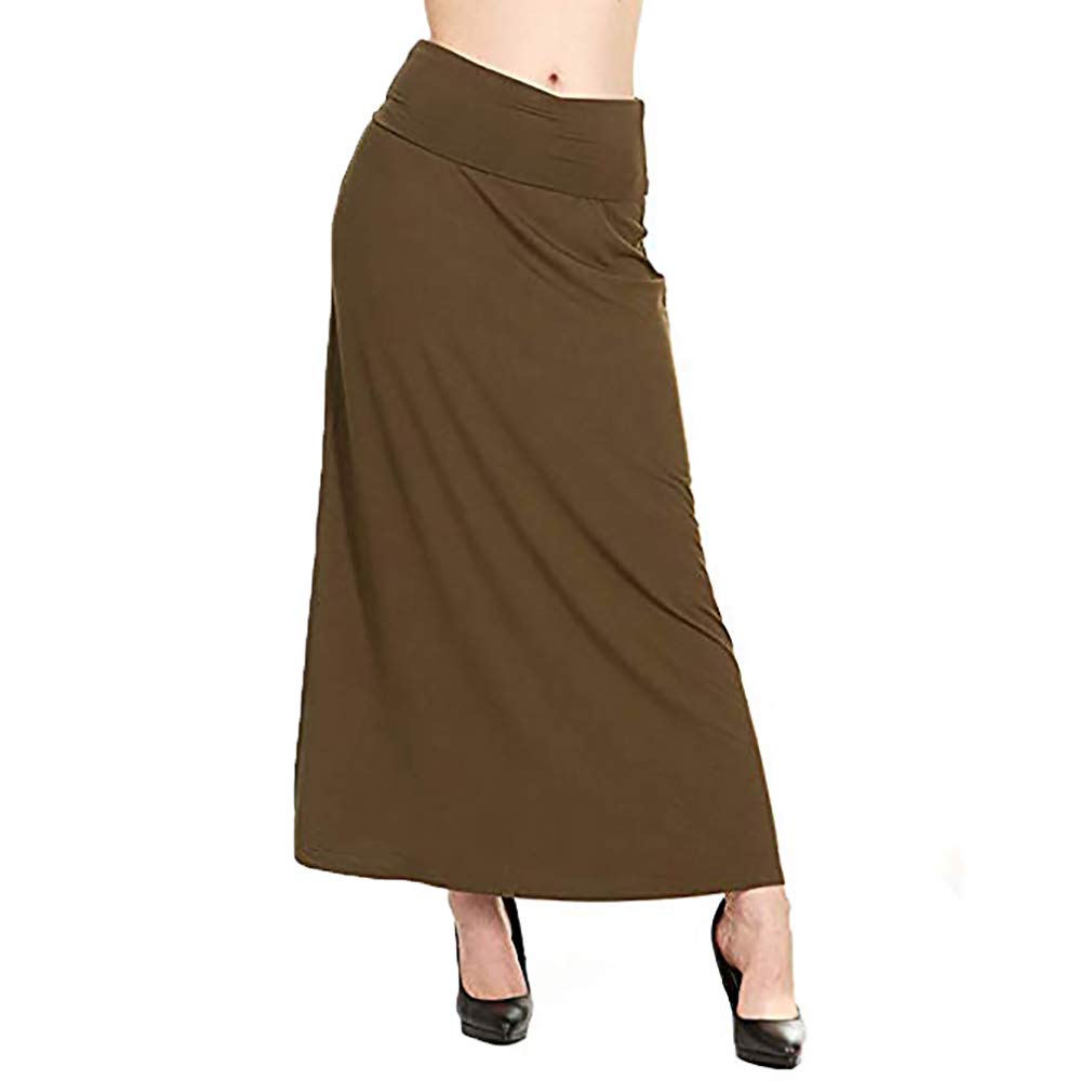 X America Womens Long Stylish Foldover Maxi Skirt, Rayon Spandex, Junior & Plus Dark Olive