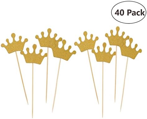Herdro 40Pcs Gold Glitter Crown Cupcake Toppers, First Birthday, Birthday Party, Baby Shower Glitter Party Cake Decorations