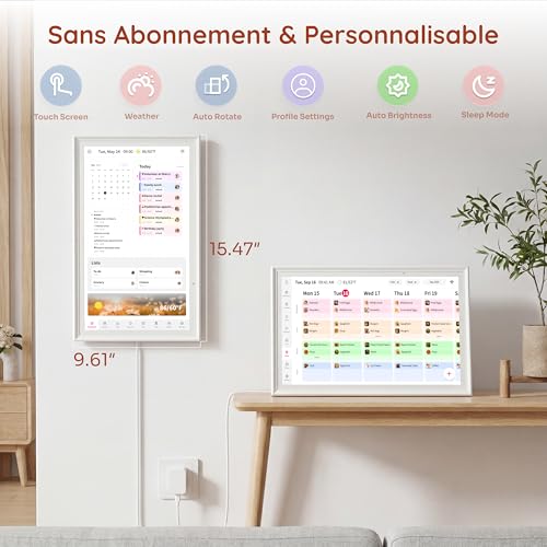 Ingnok 15,6" Calendrier Numérique Wi-Fi,Organisateur Familial Mural Intelligent, Écran Tactile HD, Planning Familial Connecté, Planificateur de Repas, Tableau des Tâches et Cadre Photo Numérique,32 Go