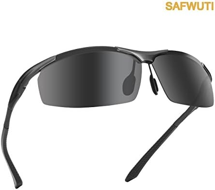Men's Polarized Sunglasses, SAFWUTI Unbreakable Sports Polarized Sunglasses Driver Glasses Unbreakable Frame for Driving Cycling Running Fishing Golf - Metal Frame Al-Mg Glasses (Black)