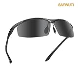 Men's Polarized Sunglasses, SAFWUTI Unbreakable Sports Polarized Sunglasses Driver Glasses Unbreakable Frame for Driving Cycling Running Fishing Golf - Metal Frame Al-Mg Glasses (Black)