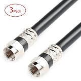 Postta Digital Coaxial Cable(2 Feet 3 Pack) Quad Shielded Black RG6 Cable with F-Male Connectors