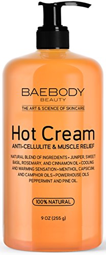 Baebody Anti Cellulite Cream & Pain Relief Cream for Muscle Relaxation. Anti-Cellulite Hot Cream Treatment, Firms Skin, Muscle Rub and Muscle Massager Gel. Huge 9 Oz.