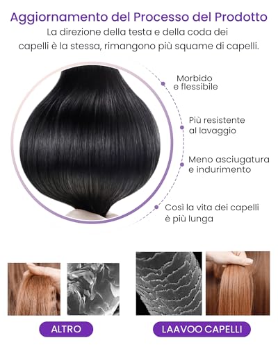 LaaVoo 55 cm Real Hair Extensions Double Sided Adhesive 20 Pieces Black Jet Hair Extensions Double Sided Straight Remy Human Hair Extensions Invisible Adhesive 50 g #1