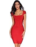 Meilun Women's Rayon Sexy Cap Sleeve Square Neck Bandage Dress Small Red