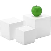 MUKEEN Glossy White Acrylic Cubes Display Nesting Risers,for displays and photography,displaying jewelry, cosmetics, figures,