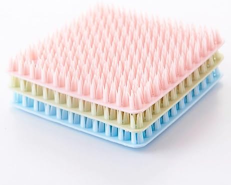 Silicone Food-grade Antibacterial Non Stick Dishwashing Dish Brush Sponge Towel Scrubber For Wash Pot Pan Dish Bowl / Wash Fruit and Vegetable / Body Massage Shower Brush(Pink + green + blue)