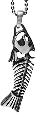 Fish Bone Skeleton Pewter Pendant +24" Ball Chain Necklace