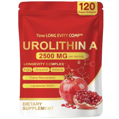 Urolithin A Supplement 2500mg with NAD+, Resveratrol, CoQ10 & PQQ, High Potency 5-in-1 Longevity Formula, Mitochondrial Support for Healthy Aging, Energy & Muscle Strength, 120 Softgels