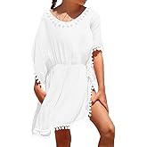 Eurivicy Girl's Swim Cover Up Kids Summer Swimwear Beach Dress Swimsuit Wraps with Pom Pom Trim