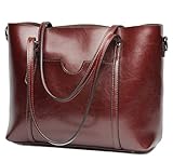 Covelin Women's Handbag Genuine Leather Tote Shoulder Bags Large Capacity Wine red