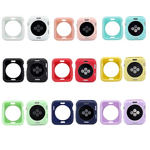 Candy Color Soft TPU Case Shell Full Body Flexible Bumper Cover Compatible with 38mm Apple Watch Series 3/2/1, 9 Packs