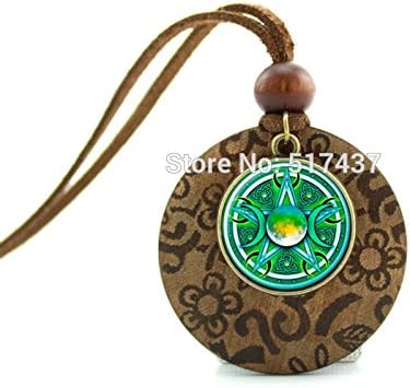 Pretty Lee New Design Long Wood Necklaces Triple Moon Goddess Pendant Triple Moon Goddess Art Glass Necklace