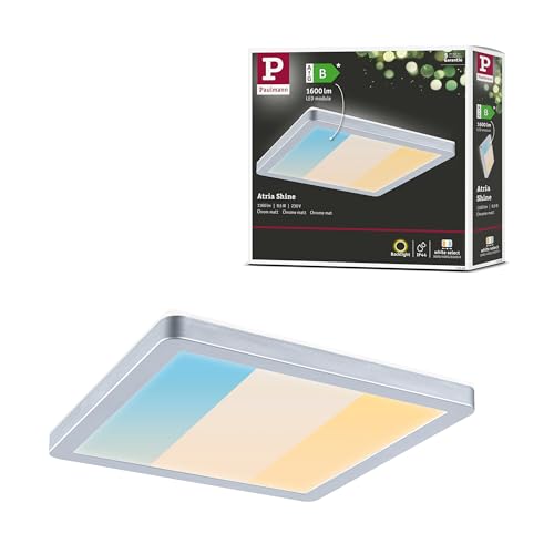 Paulmann Pannello LED Atria Shine 71265 IP44, Rettangolare, 190 x 190 mm, 8 W, 1160 lm, 3000 – 6500 K, Cromato, Cromo Opaco