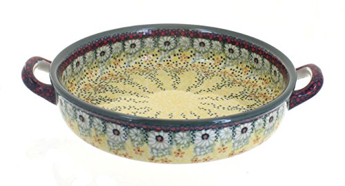 Blue Rose Polish Pottery Sunshine Grotto Small Round Baker with Handles