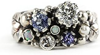 Custom Garden Ring - Sterling Silver &amp; Natural Gemstone Birthstones - Mother's Ring, Family Ring, Grandmothers Ring - One of a Kind with Natural Gemstones