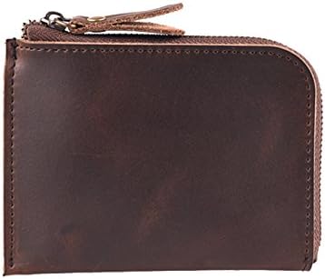 Brown High-end Simple Handmade Minimalist Men's Disdressed Vintage Coin Wallet Zipper Tanned Leather