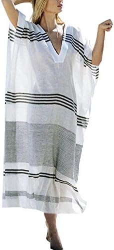 SMUDGE Life Women's White Ethnic Print Kaftan Maxi Dress Summer Beach Dress