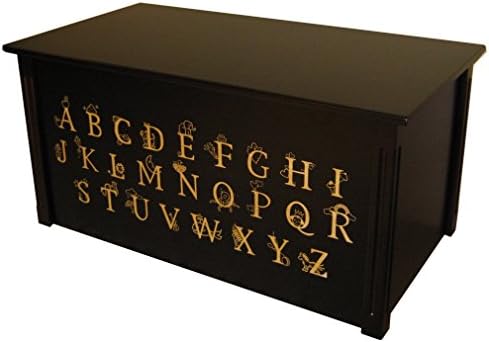 Wood Toy Box, Large ABC Toy Chest in Espresso, Thematic Font, Custom Options (Standard Base - Gold Lettering)