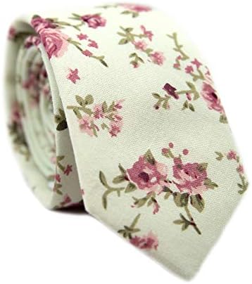 DAZI Men's Skinny Tie Floral Print Cotton Necktie, Great for Weddings, Groom, Groomsmen, Missions, Dances, Gifts.