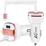 Moto Z / Moto Z Droid / Moto Z Play / Moto Z Force Car Charger, AnoKe USB-C 3.4A / 17W Rapid Dual Quick Car Charger Adapter with Coiled USB Cable For Motorola Type C Car Charger - White