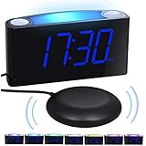 Loud Vibrating Alarm Clock Bed Shaker for Heavy Sleepers Deaf Seniors Kids, Bedrooms Home Kitchen Desk - Large Digital Display &amp; Dimmer, Night Light, 2 USB Ports, Easy Set, 12/24 H DST, Battery Backup