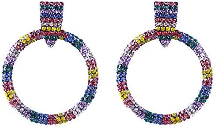 Women Large Hoop Earrings Ladies Gifts Crystal Dangle Jewelry Drop Pendant (Multicolor)