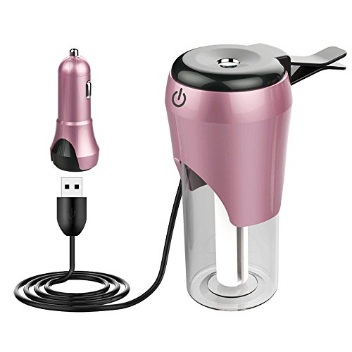 Rumfo Car Humidifier 50ML Essential Oil Diffuser, Mini Cool Mist Aroma Diffuser With USB Car Charger Power-Off Protection for Vehicle Office Travel Home (Pink)