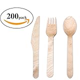 Disposable Wooden Cutlery| Forks, Spoons, Knives| Compostable Utensil Set | 100% Natural and Eco Friendly | Biodegradable| Travel, Camping, Weddings, Parties