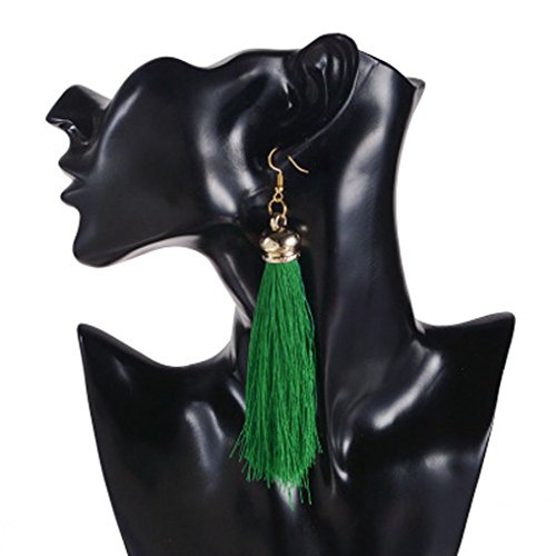 Clearance! Elogoog 1Pairs Womens Long Tassel Dangle Earrings for Girls Fringe Drop Earrings Elegant (Green)