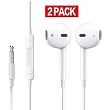 JAPS Earphones with Microphone [2 Pack] Premium Earbuds Stereo Headphones and Noise Isolating headset Made for Apple iPhone iPod iPad - White
